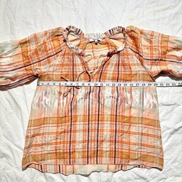 Madewell Wilton Plaid Print Tie-Neck Ruffle Sleeve Silk Blend Top Size Small - Picture 14 of 15